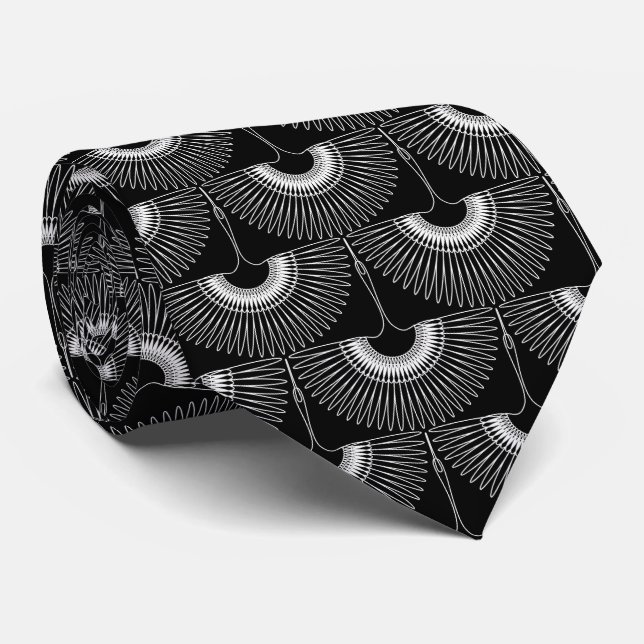 Gravata Cisne geométrico voador padrão preto e branco (Rolled)