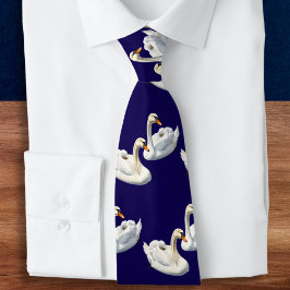 Gravata Cisnes Brancos Elegantes e Sofisticados Azul-Marin