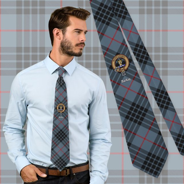 Gravata Clan MacKay Crest sobre Blue Tartan (Criador carregado)