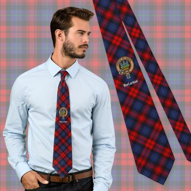 Gravata Clan MacLachlan Crest sobre Tartan (Criador carregado)