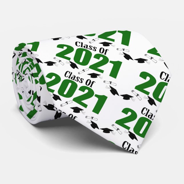Gravata Classe De Bonés E Diplomas De 2021 (Verde) (Rolled)