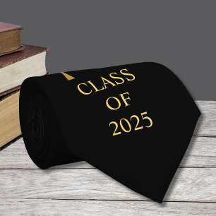 Gravata Classe de Graduação Preta e Dourada