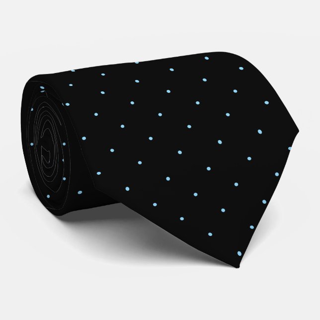 Gravata Classic Black and Light Blue Dot Tie for Him (Rolled)