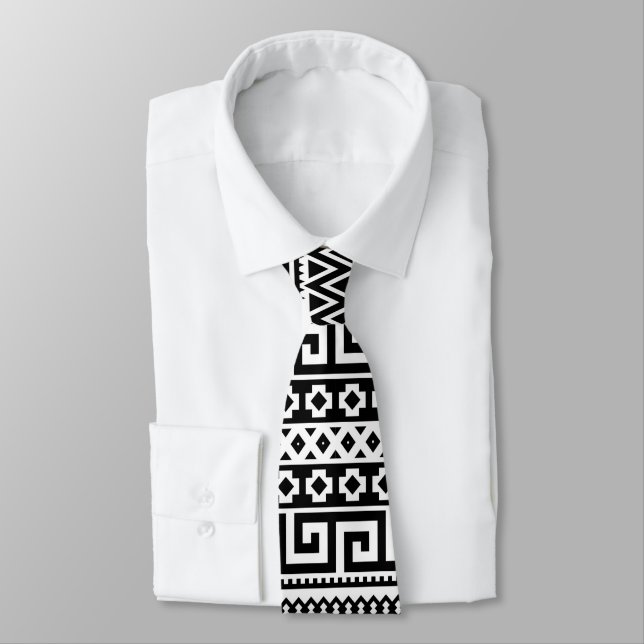 Gravata Classic Black And White Greek Key Geometric (Amarrado)