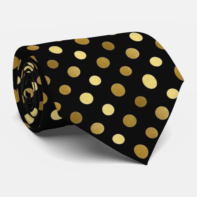 Gravata Classic Black & Gold Polka Dot (Rolled)
