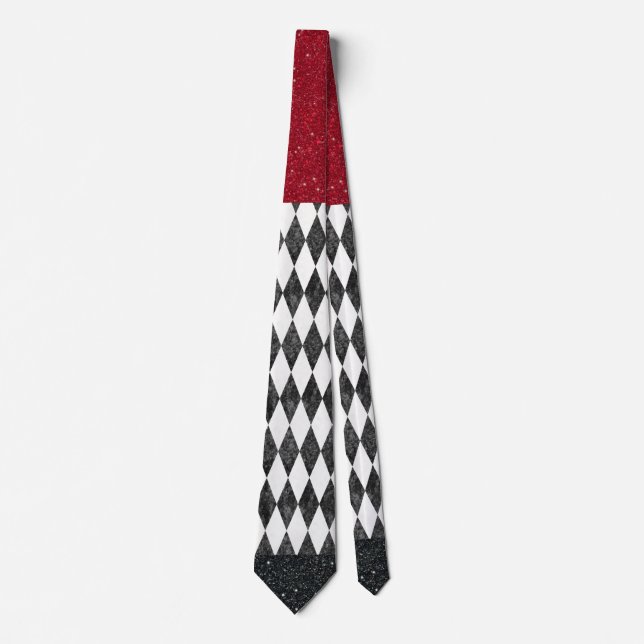 Gravata Classic Black White Red Harlequin Diamond Argyle (Frente)