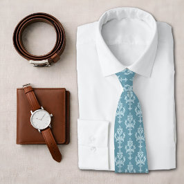 Gravata Classic Blue Damask Victorian Ornamental Pattern
