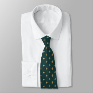Gravata Classic golden fleur de lis on dark sea green