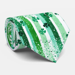 Gravata Classic Green White Vertical Stripes Shamrocks