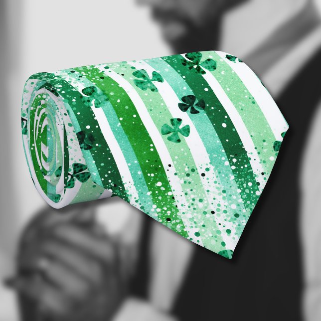 Gravata Classic Green White Vertical Stripes Shamrocks (Criador carregado)