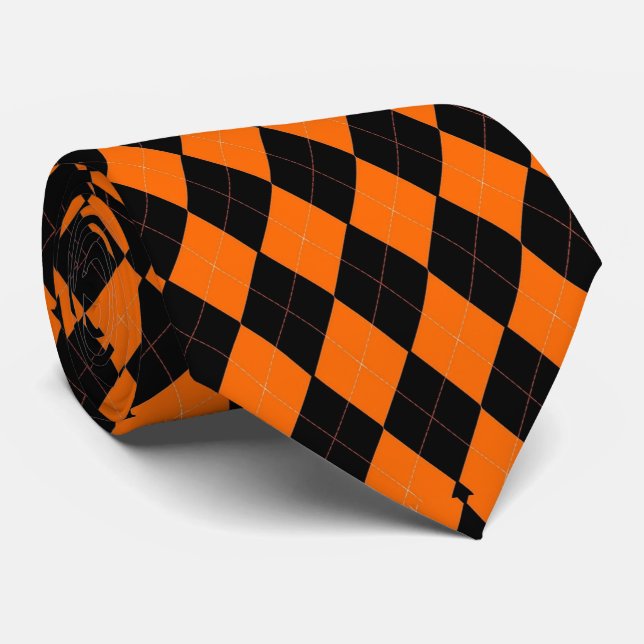 Gravata Classic Orange and Black Halloween Argyle (Rolled)
