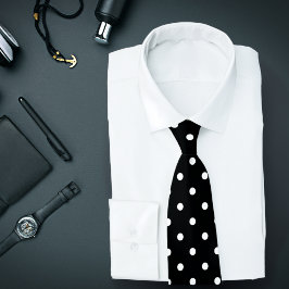 Gravata Classic White Polka Dot Pattern on Black Tie