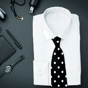 Gravata Classic White Polka Dot Pattern on Black Tie