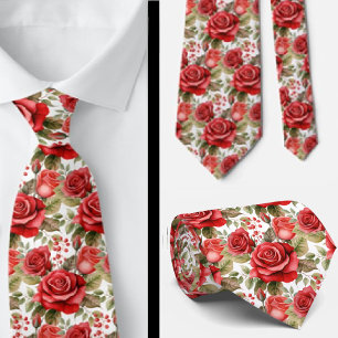 Gravata Clássica Formal de Pescoço com Rosas Verme
