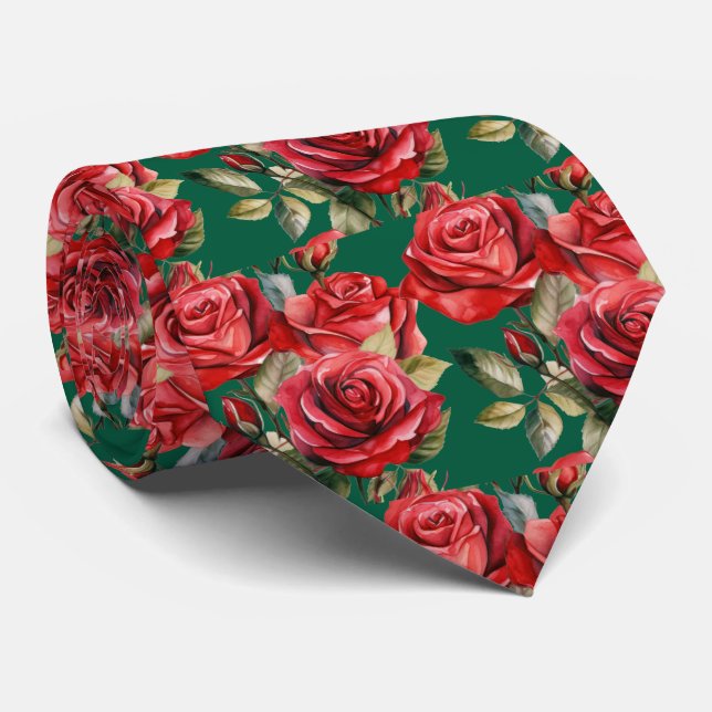 Gravata Clássica Formal de Rosas Vermelhas (Rolled)
