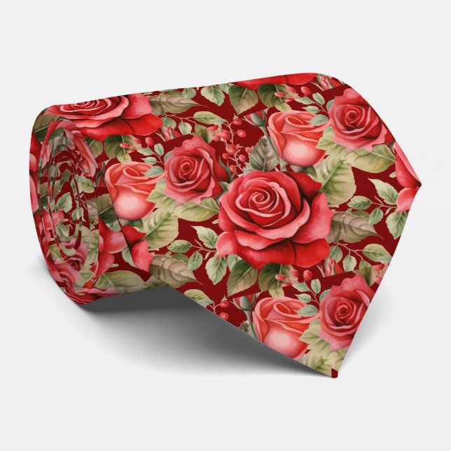 Gravata Clássica Formal de Rosas Vermelhas (Rolled)