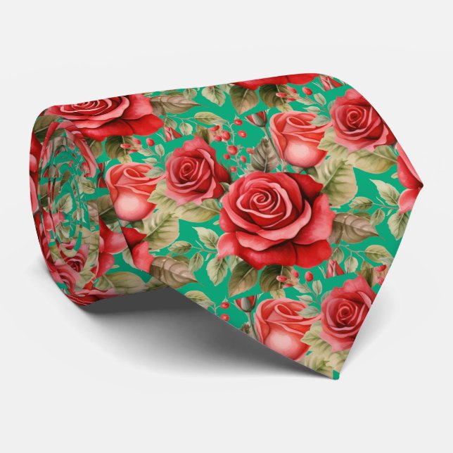 Gravata Clássica Formal de Rosas Vermelhas (Rolled)