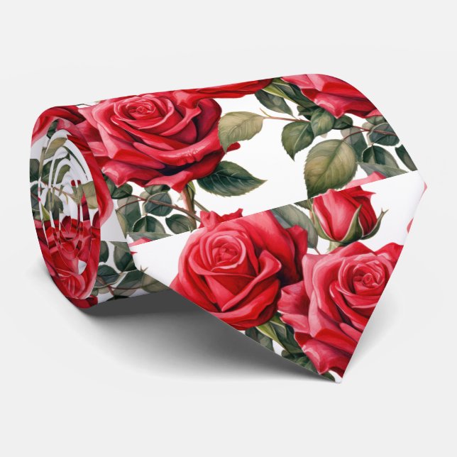Gravata Clássica Formal de Rosas Vermelhas (Rolled)