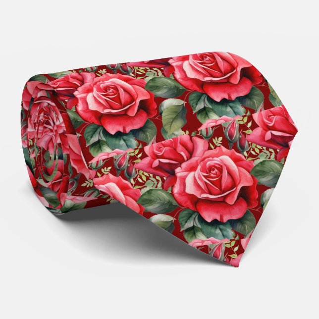 Gravata Clássica Formal de Rosas Vermelhas (Rolled)