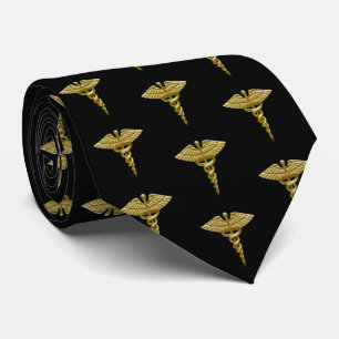 Gravata Clássico Caduco Dourado Médico em Padrão Preto