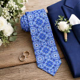 Gravata Clássico Chic Padrão Artístico Floral Delft Azul H