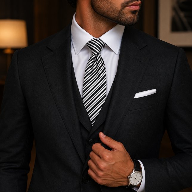 Gravata Clássico Elegante Preto com Listras Diagonais  (Criador carregado)