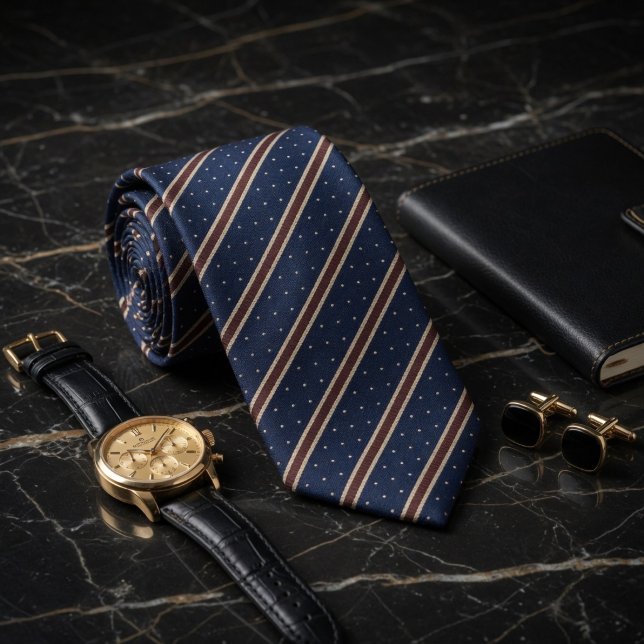 Gravata Clássico Navy Blue e Copper Listrado Ponto de Alfi (Criador carregado)