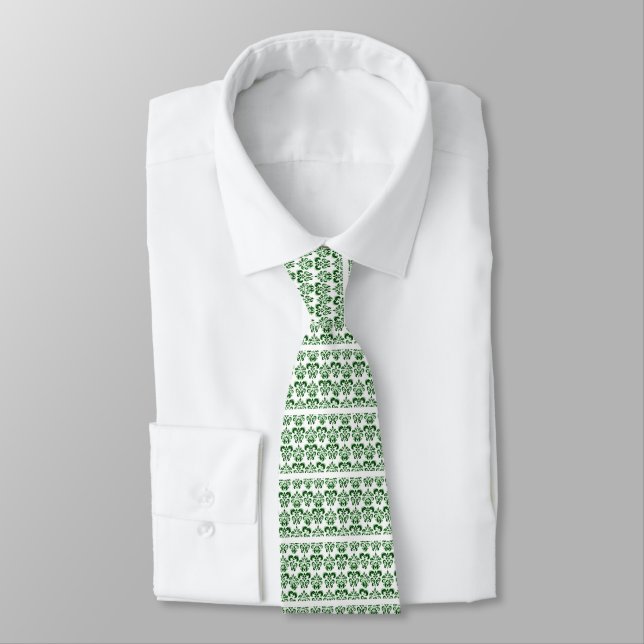Gravata CLASSY GREEN WHITE DAMASK Floral (Amarrado)