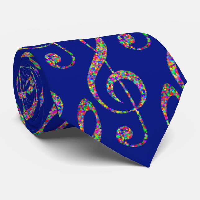 Gravata Clave de Música em Arco-íris  (Rolled)