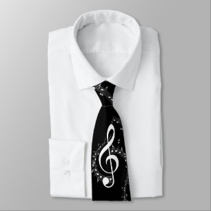 Gravata Clima G Clef White Music on Black