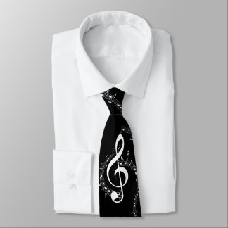 Gravata Clima G Clef White Music on Black