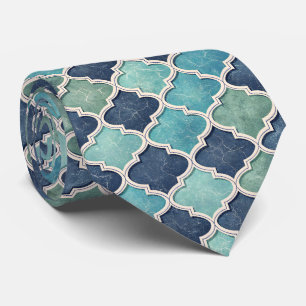 Gravata Cobalt e Teal Quatrefoil - Mosaico Mediterrâneo