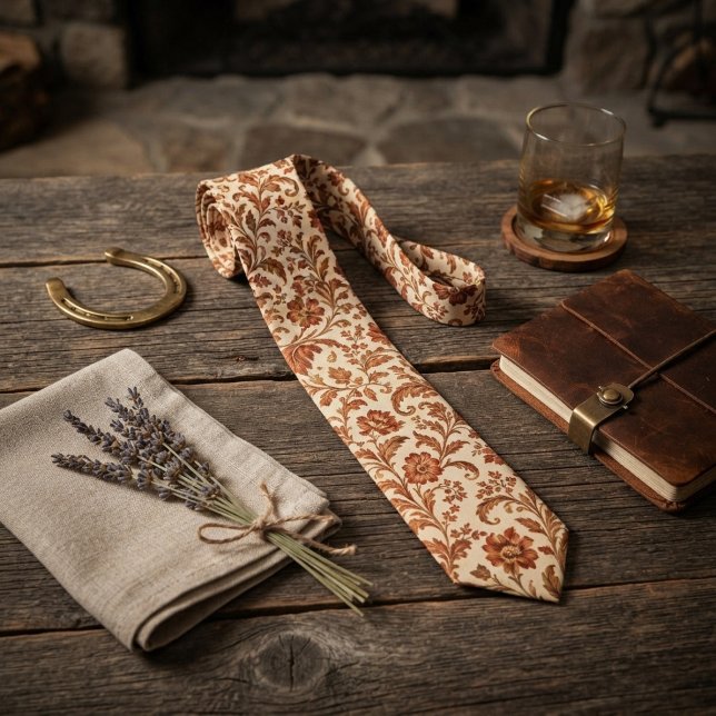 Gravata Cobre Marfim Chintz Floral Scroll (Criador carregado)