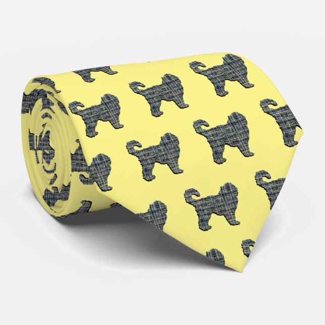 Gravata Cockapoo Silhout Amarelo e Preto Grade Amarelo (Rolled)