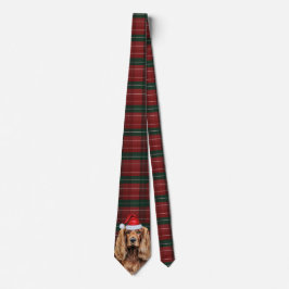 Gravata Cocker Spaniel de Férias com Xadrez de Natal
