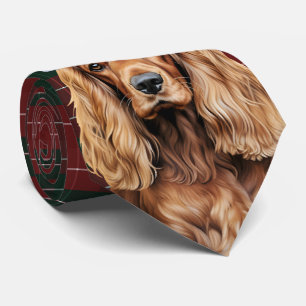 Gravata Cocker Spaniel de Férias com Xadrez de Natal