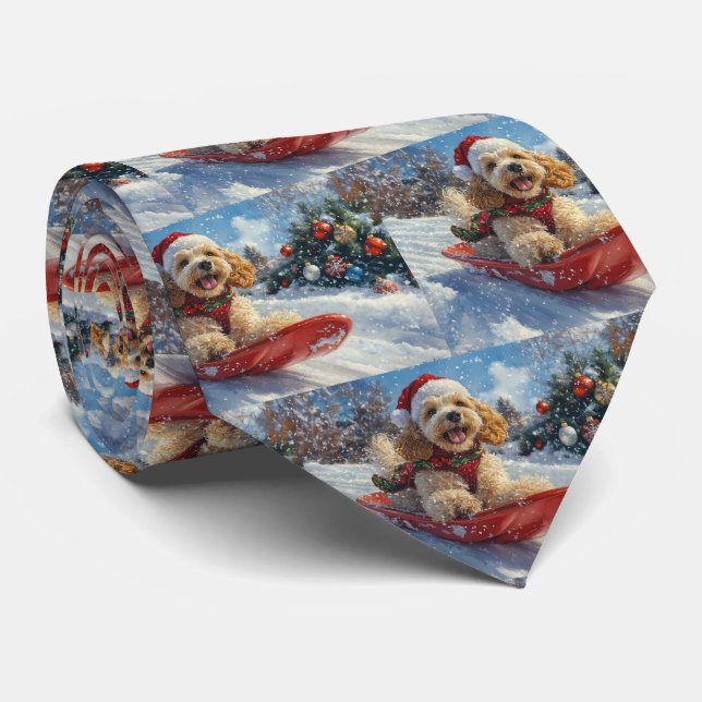 Gravata Cocker Spaniel no Trenó Deixe Nevar Natal (Rolled)