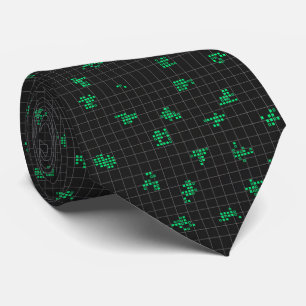Gravata Código de Matriz Pixelada Retro Preto e Verde