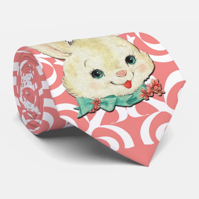 Gravata Coelhinho Branco 0n Flor Rosa e Branco (Rolled)