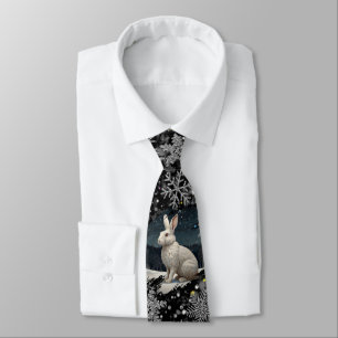 Gravata Coelhinho branco de Natal elegante flocos de neve