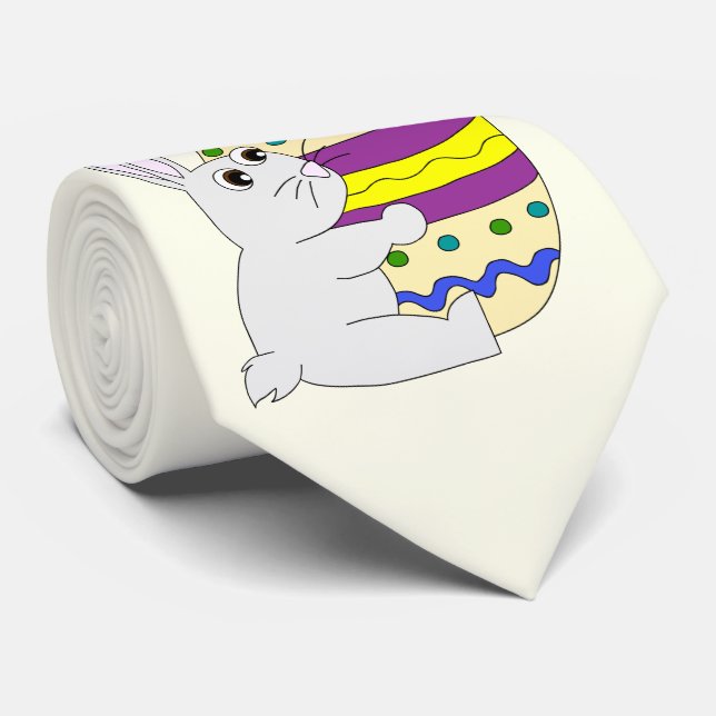 Gravata Coelhinho de Páscoa bonito segurando ovo pintado (Rolled)