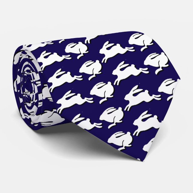 Gravata Coelhinhos Brancos Saltando Moda de Páscoa Azul Es (Rolled)