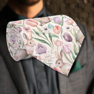 Gravata Coelho Cinza Fofo com Tulipas Coloridas