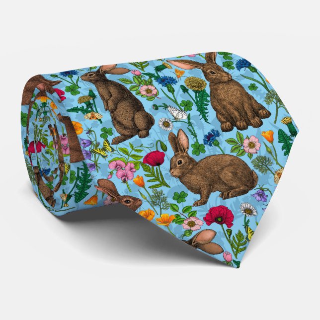 Gravata Coelhos e flores silvestres (Rolled)