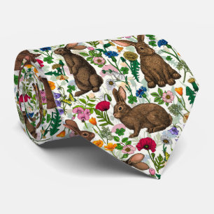 Gravata Coelhos e flores silvestres