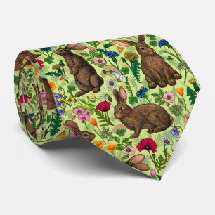 Gravata Coelhos e flores silvestres em verde de melada