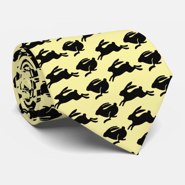 Gravata Coelhos Pretos Pulando Moda de Páscoa Amarelo Páli (Rolled)