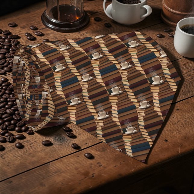 Gravata Coffee Latte with Books Custom Necktie (Criador carregado)