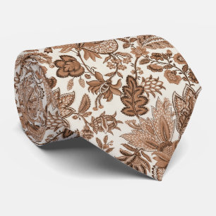 Gravata Cognac Marrom Boho Vintage Estampa Floral