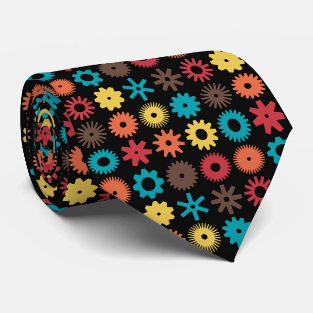 Gravata Cogs - Cores 02 em preto (Rolled)